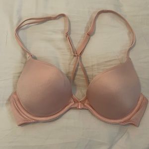 Light pink, front clasp, razor back bra